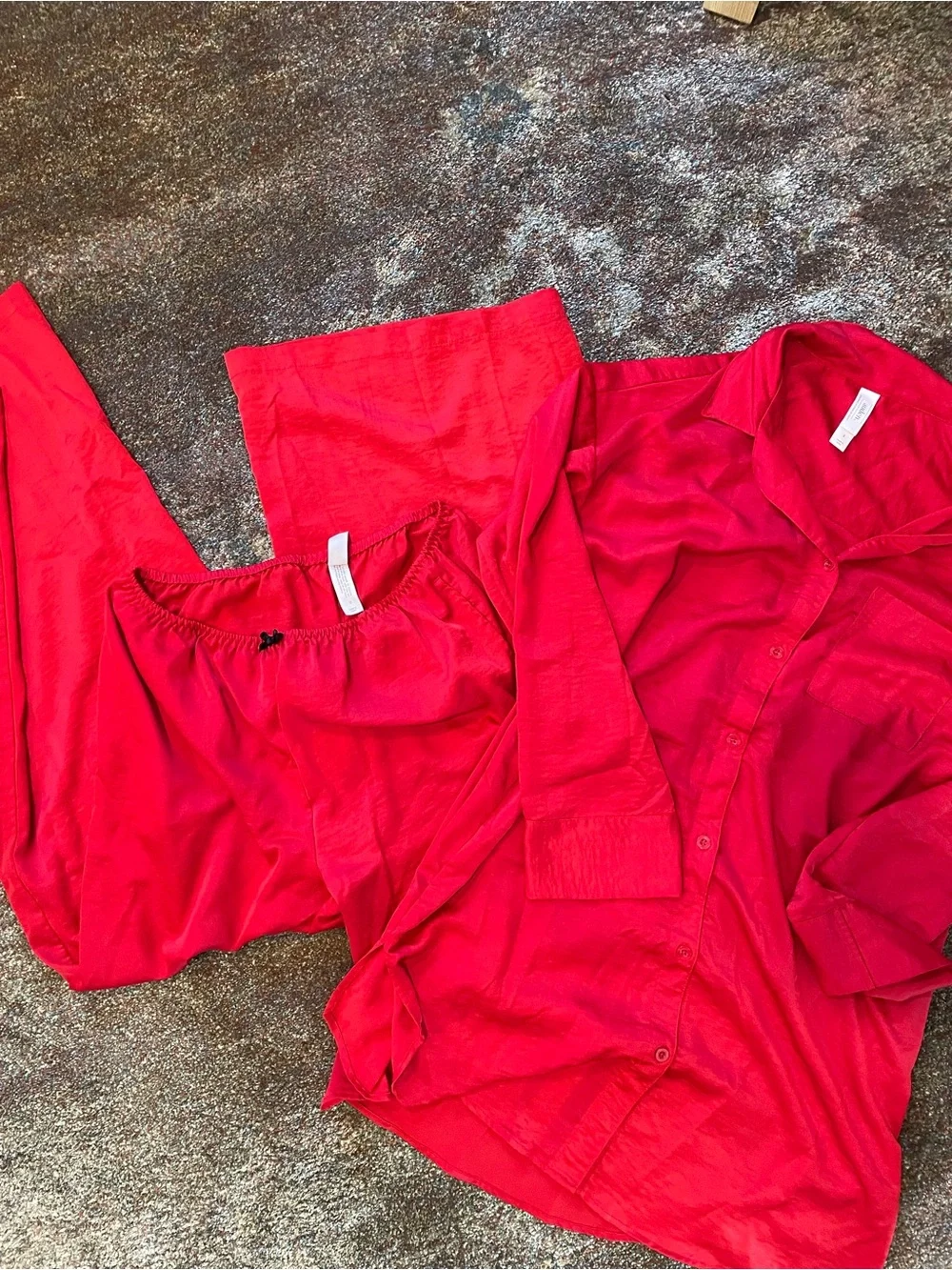 Red Matching Silk Pajama Set